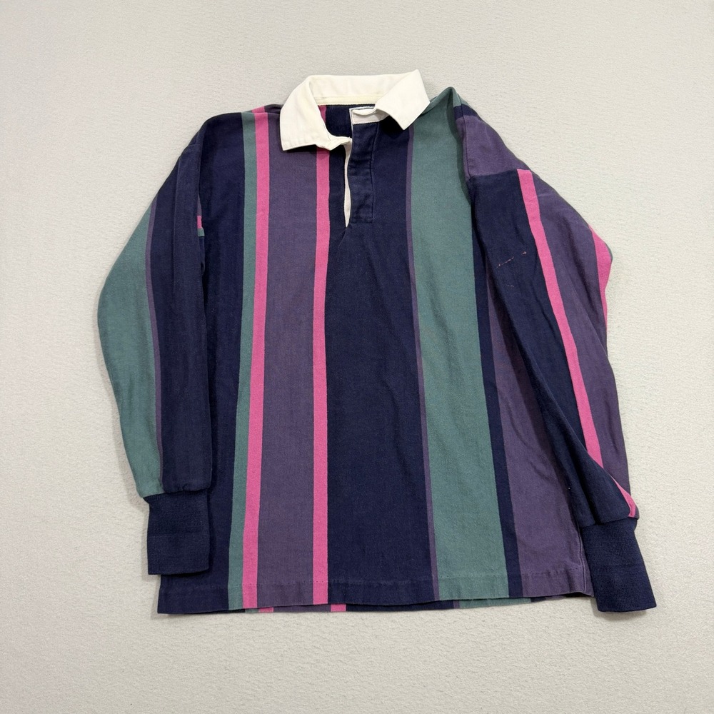 Vintage McIntosh & Seymour Rugby Polo Shirt Large Multi Stripe 90s Preppy USA